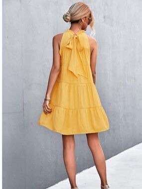 NWT DOSE yellow ruffle, high neck tiered swing mini summer dress size XL.